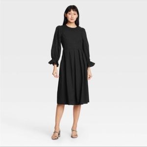 NWT Who What Wear  Black Eyelet Lace Balloon Sleeve A- Line Dress Size: XS
